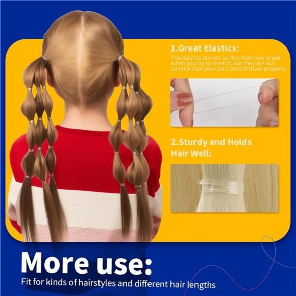 Clear elastic hair bands 2000pcs mini hair ties rubber bands for braids ponytail - Picture 4 of 8